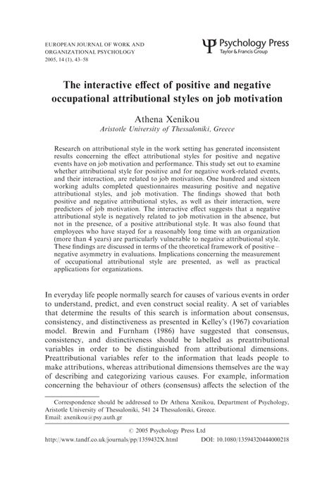 Pdf The Interactive Effect Of Positive And Negative Occupational