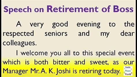 Speech On Retirement Of Boss Speech On Farewell Of Boss In English