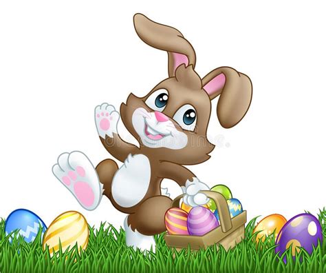 Easter Bunny Rabbit Eggs Basket Background Cartoon Stock Vector
