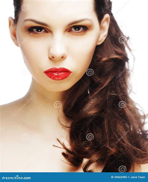 Beautiful Brunette With Red Lips Stock Image Image Of Fashion Nails