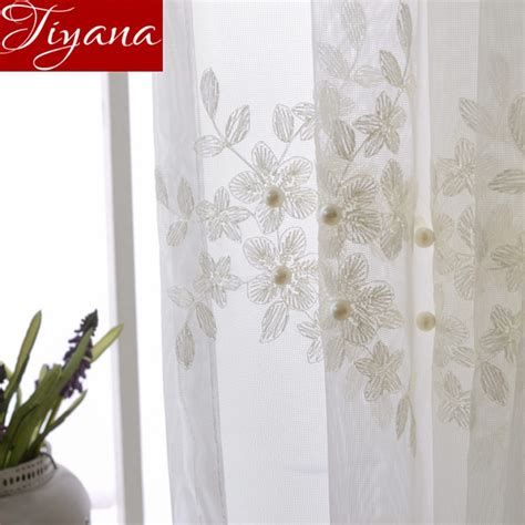 Buy Lace Curtains Pearl Embroidered Voile Pure White