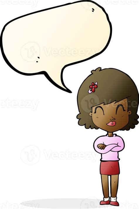 Cartoon Happy Woman With Folded Arms With Speech Bubble 45046437 Png