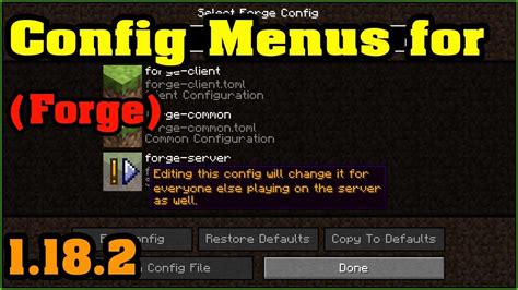 Config Menus For Forge Mod 1182 And How To Install For Minecraft Youtube