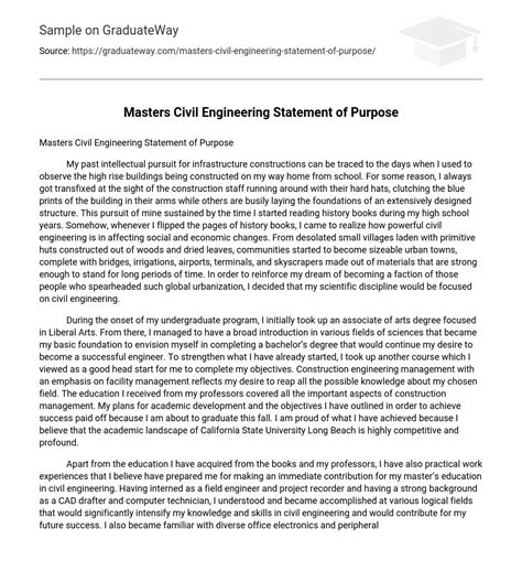 Masters Civil Engineering Statement Of Purpose Free Essay Example