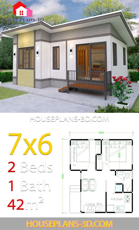 House Design 6x8 With 2 Bedrooms House Plans 3d 8a6