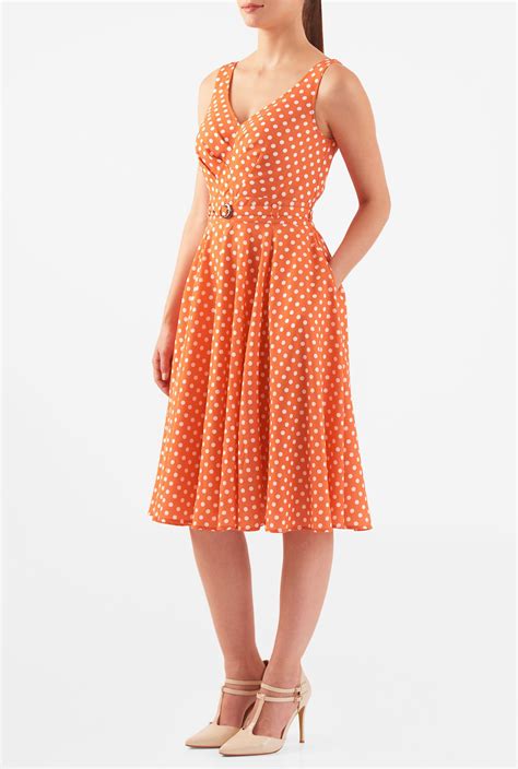Shop Polka Dot Print Pleated Crepe Dress Eshakti