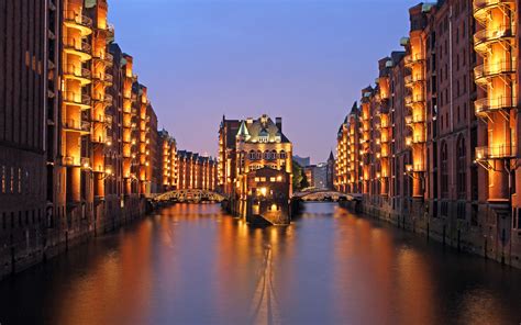 Hamburg River Cityscape City Lights Architecture