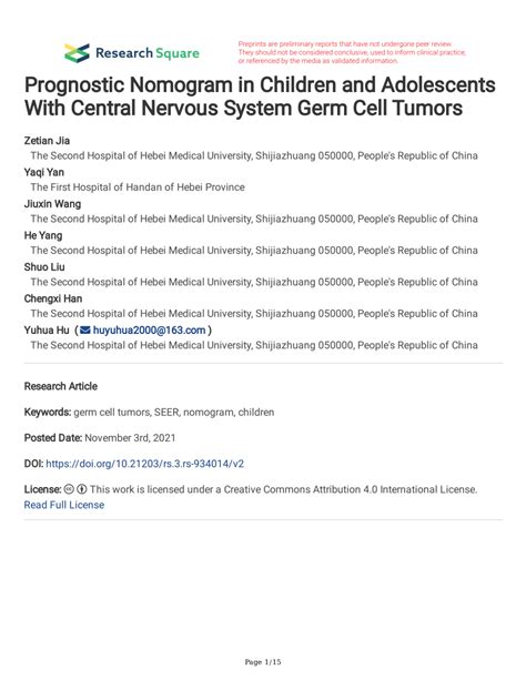 Pdf Prognostic Nomogram In Children And Adolescents With Central