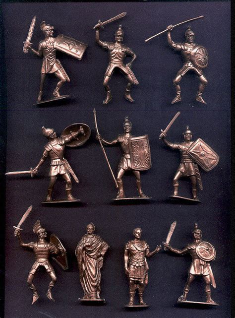 Jecsan Ancient Romans In Metallic Bronze Color Plastic 10 Toy Soldiers