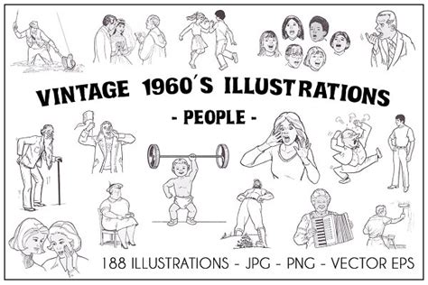 Vintage 1960s Illustrations People Pre Designed Photoshop Graphics ~ Creative Market