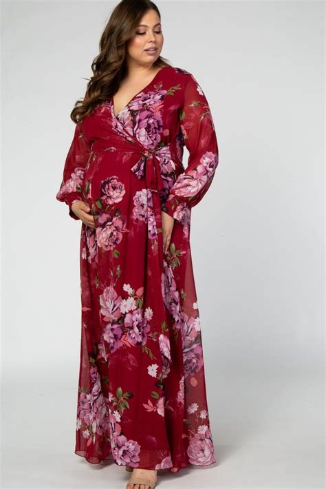 Red Floral Chiffon Maternity Plus Maxi Dress Maxi Dress Floral Chiffon Dresses