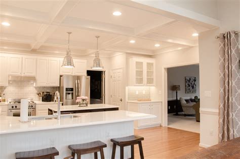 I wanted the shortest seam to run right through the light fixture for symmetry's sake, so i took two pieces of. Kitchen total makeover with cabinet refinishing & coffered ...