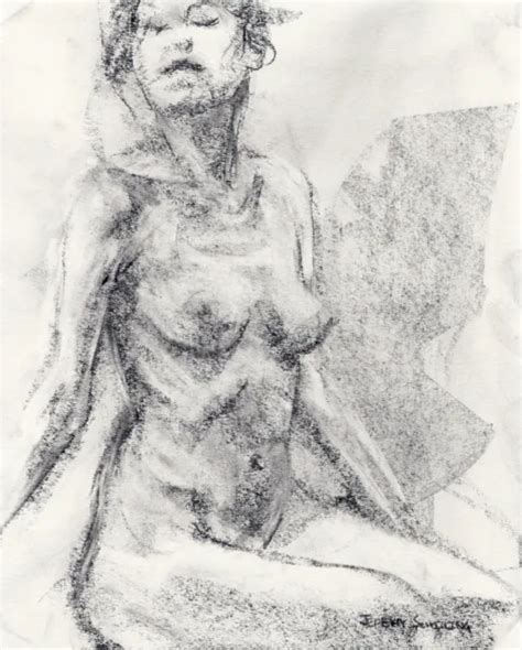 Female Nude Figure Original Drawing Graphite Pencil Naked Woman Lovely