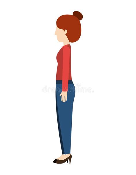Woman Standing Pants Left Profiles Hairtied Stock Vector Illustration
