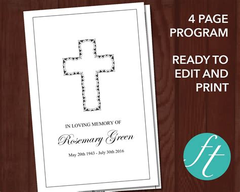 4 Page Cross Funeral Program Template Funeral Templates Reviews On