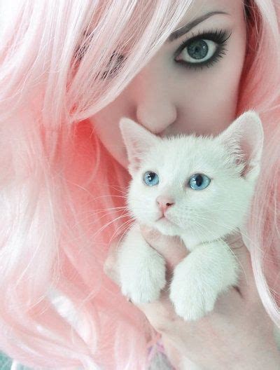 Pretty Pink Haired Girl With All White Kitty Hair