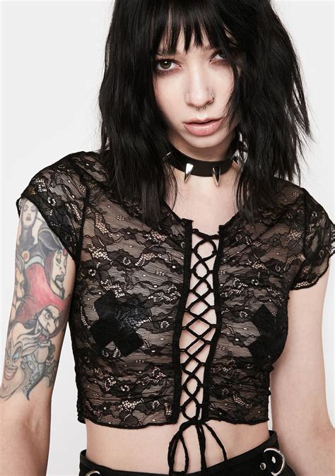 Edikted Sheer Lace Crop Top Black Dolls Kill