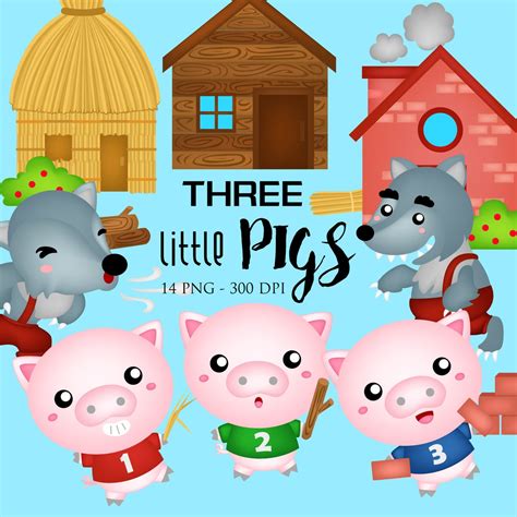 Three Little Pigs Clipart Kids Story Book Clip Art Animal Etsy
