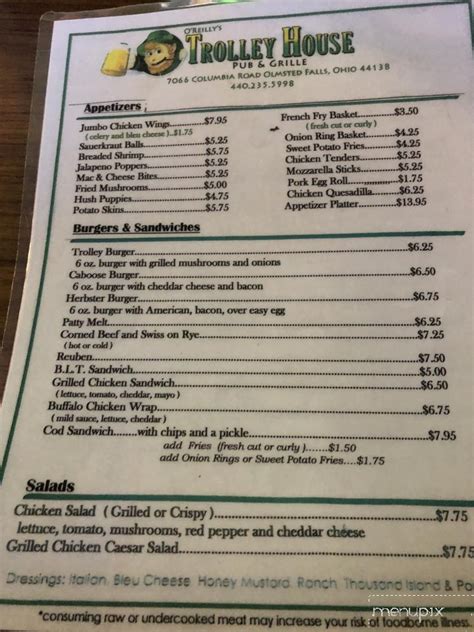 Menu Of Trolley House Pub And Grille In Olmsted Township Oh 44138