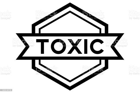 Vintage Hexagon Label Banner With Word Toxic In Black Color On White