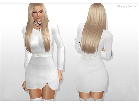 White Dress With Floral Belt The Sims 4 Catalog