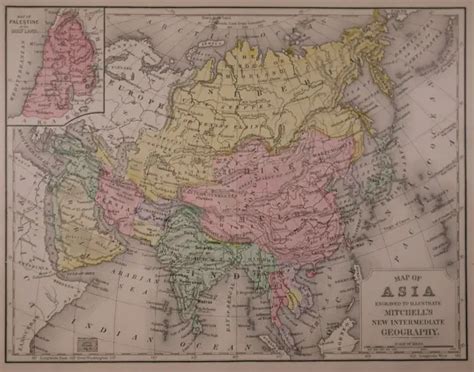 Old Antique 1890 Mitchells Atlas Map ~ Asia ~ Free Sandh 1600 Picclick