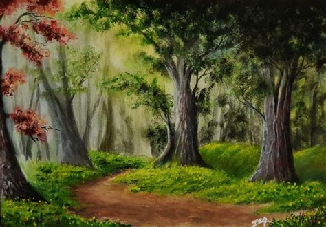 Acrylic Painting Forest Path Manzara Boyama Peyzaj Düzenlemesi