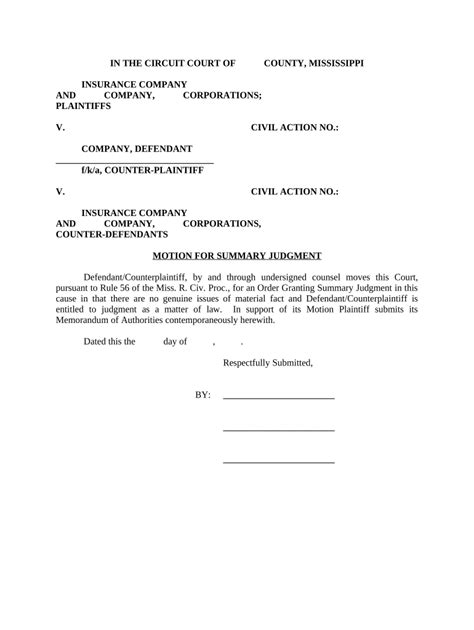 Summary Judgment Application Doc Template Pdffiller