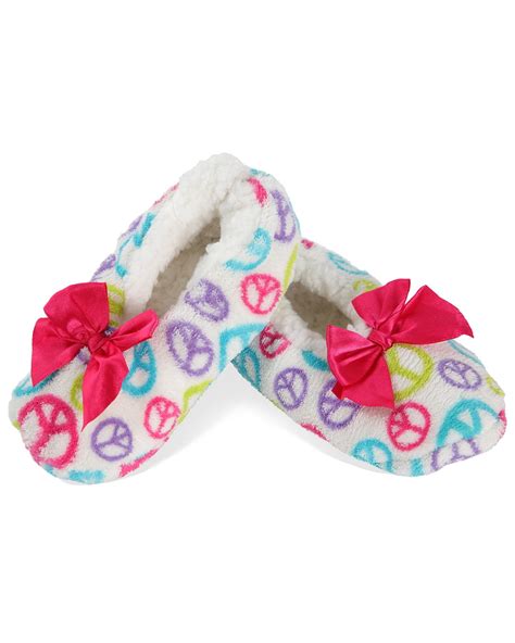 Memoi Kids Peace Out Sherpa Lined Nonskid Slippers