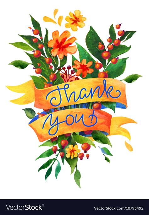 Thank You Watercolor Flower Card Royalty Free Vector Image