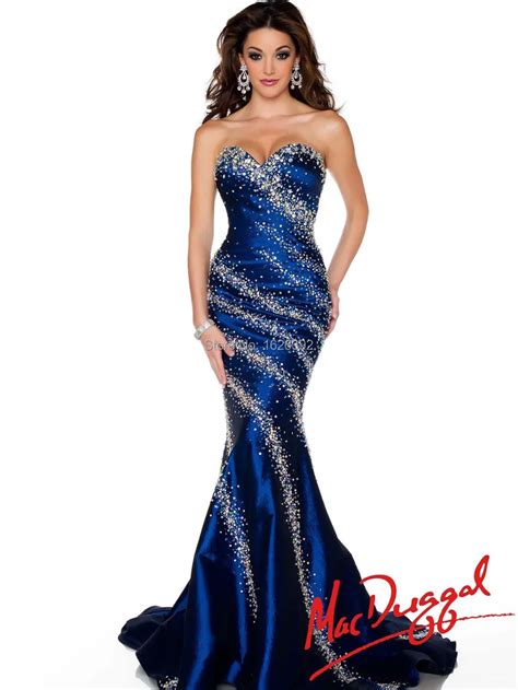 Sparkle Crystals Beaded Dress Long Sweetheart Royal Blue Mermaid Prom Dresses Evening Pageant