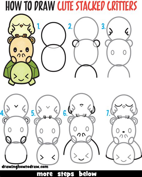 Learn How To Draw Cute Cartoon Turtle Hamster And Bird