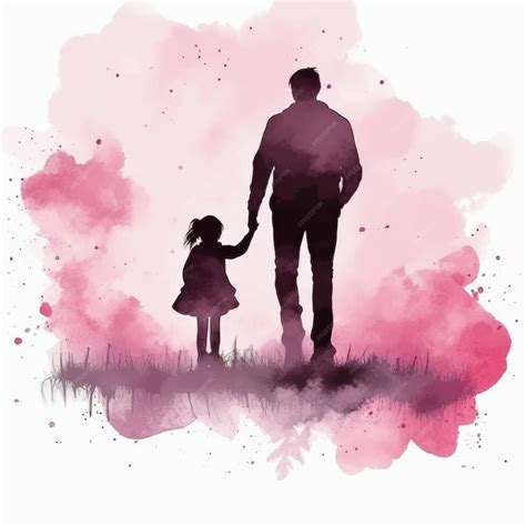 Premium Photo Father And Daughter Silhouette Watercolor Painting