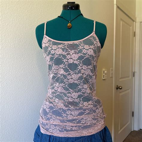 Vintage Pink Lace Tank Top Very Cute Size Large But Depop