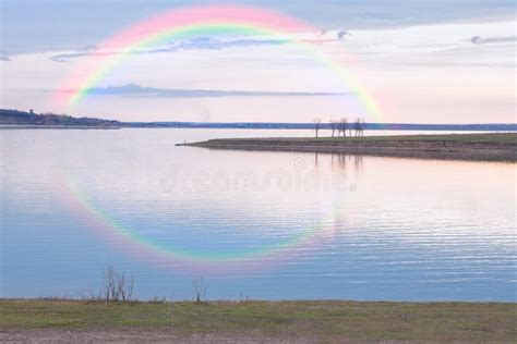 Rainbow Over Lake Stock Image Image Of Mirror Phenomenon 95817925
