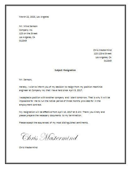 The appointment letter format should follow a formal business format because it is a legally binding document. Sample Resignation Letter Template Word | Business letter ...