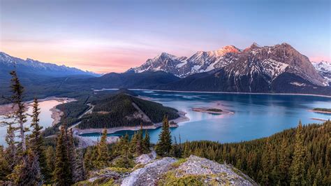 壁紙，風景攝影，加拿大，山，湖泊，岛，森林，kananaskis Lakes，大自然，下载，照片