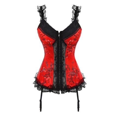 red lace strap jacquard corset burlesque plum embroidered floral overbust bustier top plus size