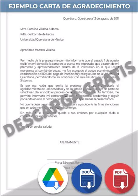Carta De Agradecimiento Ejemplos Formato Word PDF
