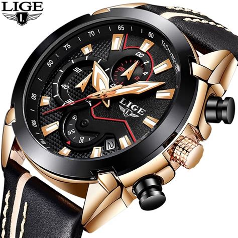 New LIGE Design Fashion Brand Watches Mens Leather Sport Date