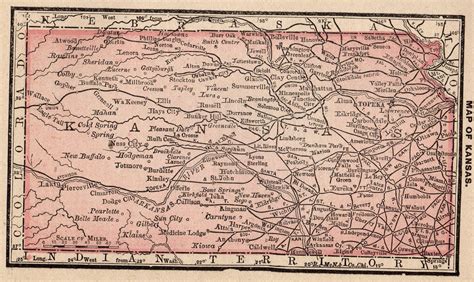 1888 Tiny Kansas State Map Of Kansas Map Gallery Wall Art Etsy