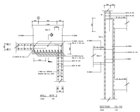 Autocad Dwg File Of Typical Wall Section Reinforcement Details Are