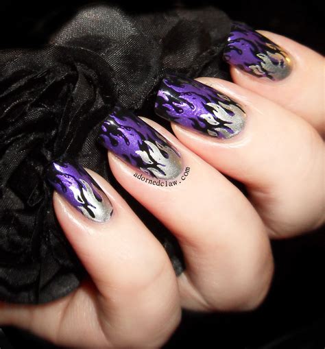 Purple Flames The Adorned Claw Blue And Silver Nails Black Nail