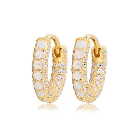Gold Fill Opal Hoop Earrings Opal Huggies Opal Earrings Etsy