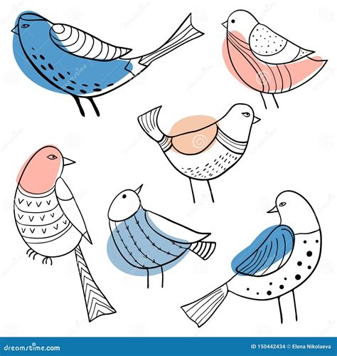 Collection Of Cute Hand Drawn Doodle Birds Stock Vector Illustration