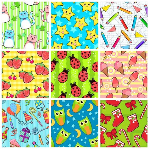Set Of Cute Seamless Patterns Stock Vector Illustration Of Nature