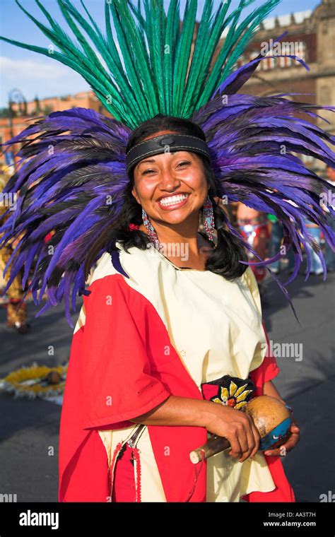 Female Mexican Indian In Traditional Costume And Headdress Zocalo