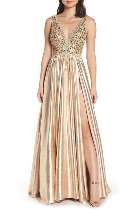 Womens Mac Duggal V Neck Metallic Sequin Evening Dress Size 14