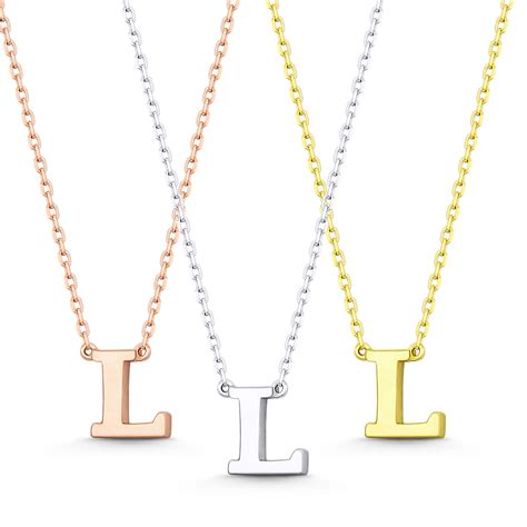 Initial Letter L 14k Rose White Yellow Gold Alphabet Pendant And Chain