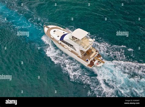 Yacht Sailing On Blue Sea Aerial View Stock Photo Alamy